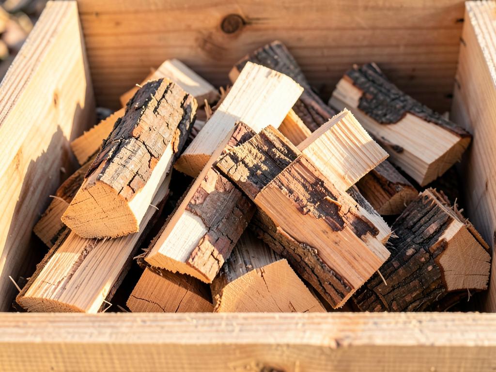 Split hickory firewood in a crate, sold for BBQ and heat in Rockwall, TX