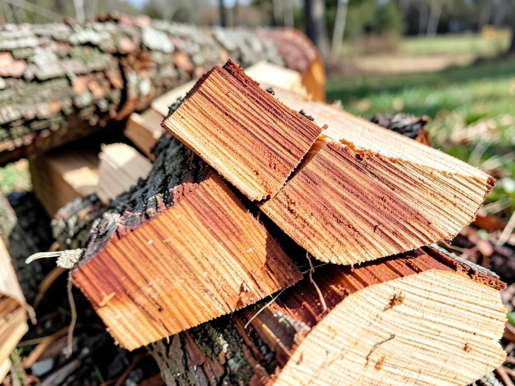 Split pecan firewood with reddish heartwood, delivered in Garland, TX